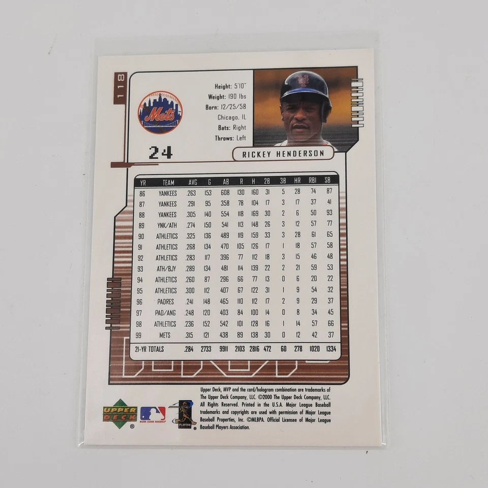2000 Upper Deck MVP #118 Rickey Henderson New York Mets - Image 2 of 2