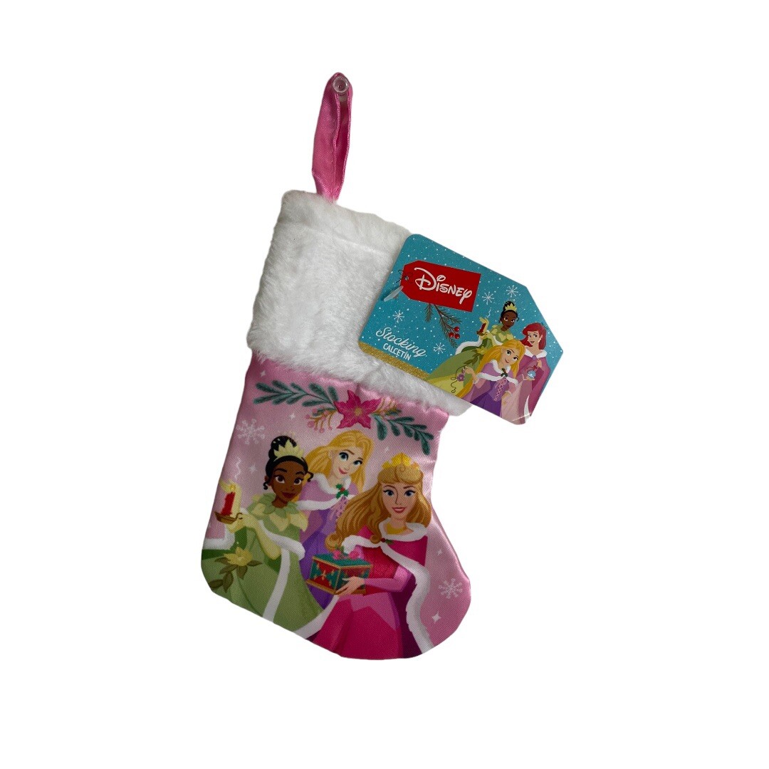 Disney Princess Mini Stocking Pink White Fur 7" Christmas Holiday Decor New