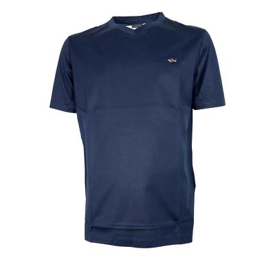 PAUL SHARK T-Shirt Homme En Coton Aqua Interlock Col Bleu Squalo Métal 13E - Photo 1/4