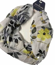 Juncture Women's Infinity Scarf Yellow Bee Print Chiffon 68"x10" Lightweight NEW