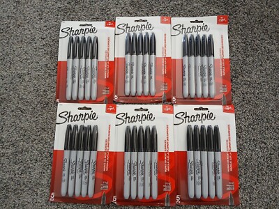 Sharpie Permanent Marker Fine Point Black Lot Of 6 Pack of 5 Each New