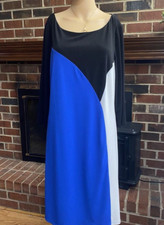 Nine West Black Blue White Knee Length Dress Women's Size 16 3/4 Sleeve Casual