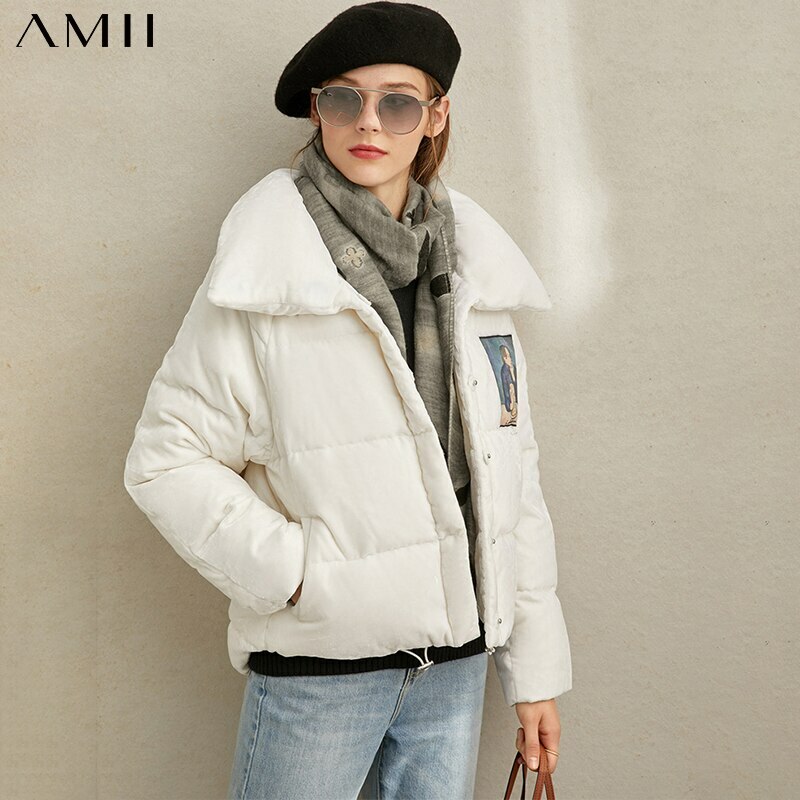 Minimalism Women Winter Thick Printed Short duck down Coat Fashion bianco