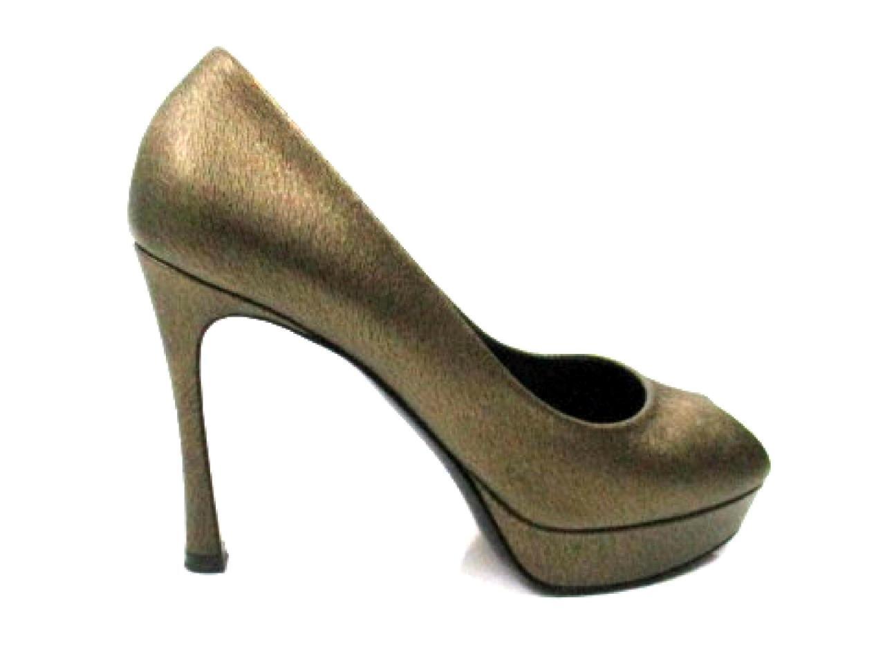 POMPE PLATEAU YVES SAINT LAURENT YSL BRONZO IN PELLE PALAIS PUNTA APERTA TAGLIA 36