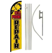 Cell Phone Repair Windless Full Curve Advertising Banner Flag  Pole Kit YW/BK 
