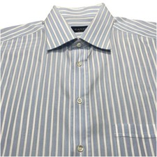 Canali Dress Shirt 17.5 44 Mens Light Blue White Stripe Textured