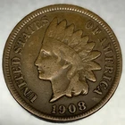 1908 S Indian Head Cent Penny - F Fine Key Date - 1c United States Coin - 2492