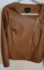 Worthington Chic Asymmetrical Moto Jacket Medium Vegan Leather Minimalist Carmel — photo 3