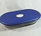 Pyrex 8301 5.5-cup Divided Clear Glass Serving Dish/container w/ Blue Lid