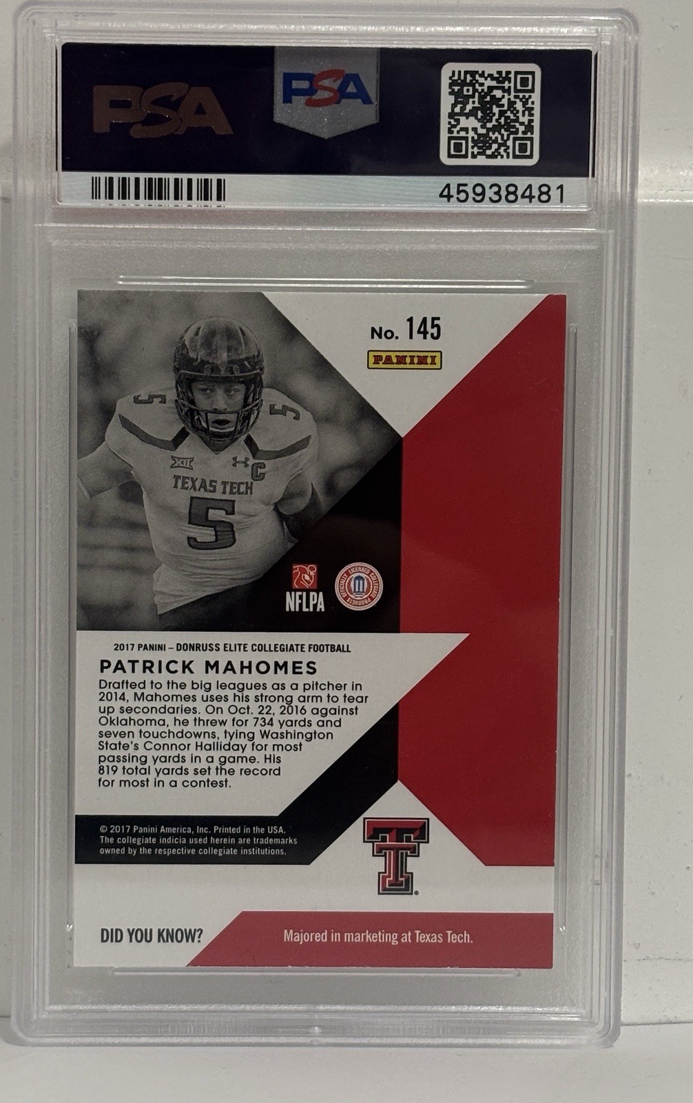 2017 Panini Elite DP - PATRICK MAHOMES ROOKIE CARD RC PSA 9 MINT A-106 view 2