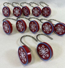Christmas / Winter Red Snowflake Shower Curtain Hooks / Hangers 12 Gently Used