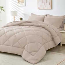 Tan Twin-XL Comforter Set - 5-Piece All Season Bed in a Bag Twin Twin XL Beige