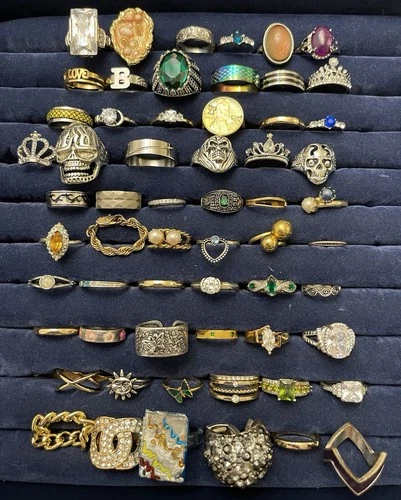 50+ pc ESTATE JEWELRY RINGS LOT Vintage to Modern Costume Fashion Statement