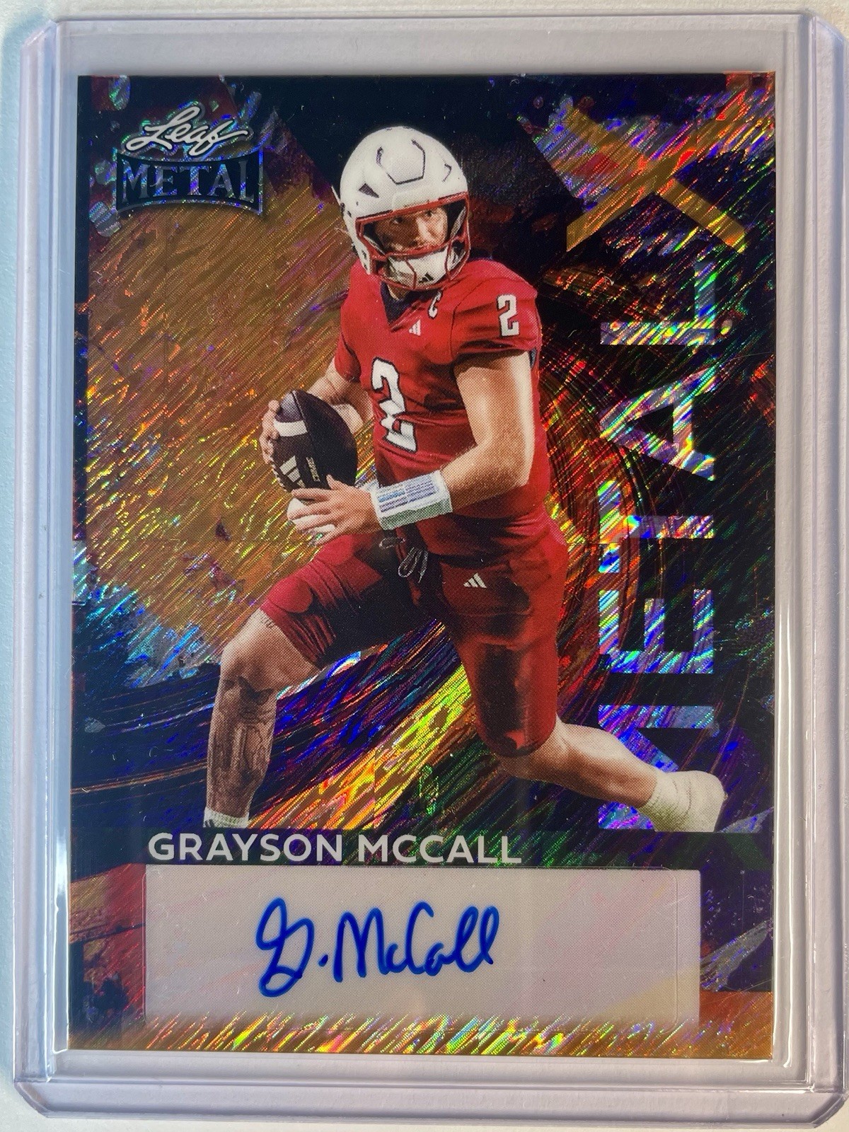 Grayson McCall 1/1 RC Auto 2026 Leaf Metal Football. Coastal Carolina QB, Coach