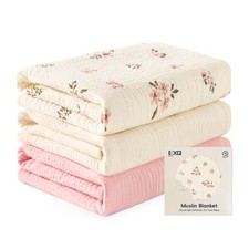 Muslin Swaddle Blankets for Baby, 3 Pack Cotton Breathable Soft Receiving Bla...