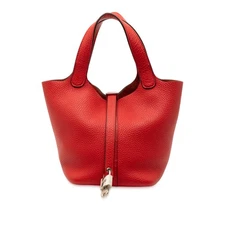 Authenticated Hermès Clemence Picotin Lock 18 Red Calf Leather Handbag