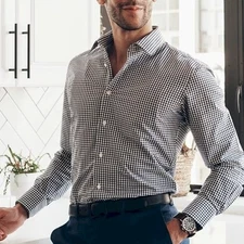 RALPH LAUREN Polo Golf Lowell Two-Ply Cotton Shirt Men XL Black Gingham Check 