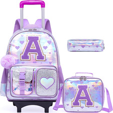 Cute Rolling Backpack with Wheel,School Backpack for Kids Girl Roller Schoolbag