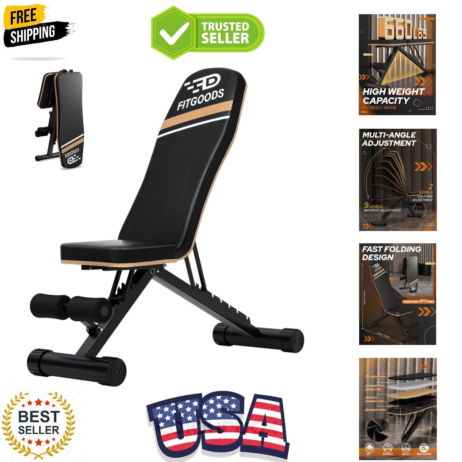 Space-Saving Adjustable Weight Bench - Incline & Decline for Full-Body Training
