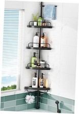 Corner Shower Caddy Tension Pole: 4 Tier Shampoo Storage Organizer for Black