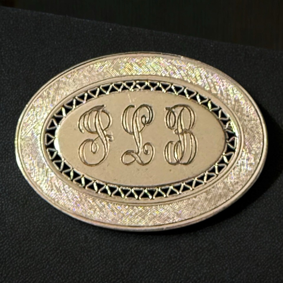 Monogram Brooch Vintage Sterling Silver Oval Engraved Anson Pin JLB