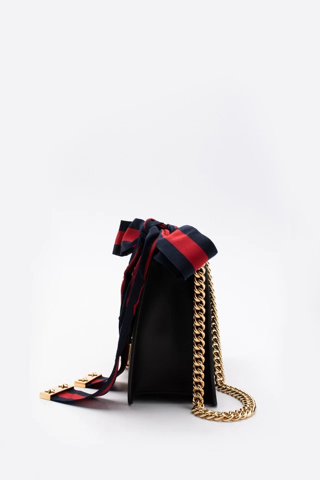 RRP €2195 GUCCI SYLVIE Leather Crossbody Bag Web Stripe & Chain Trim Bow Detail - image 3 of 4