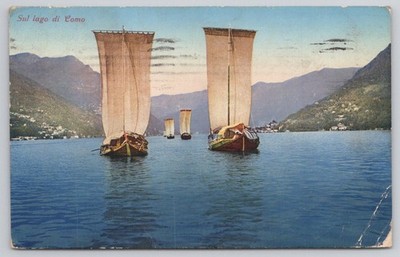 Vintage Lake Como Italy Sailboats Postcard 1915-16 Brunner & C.