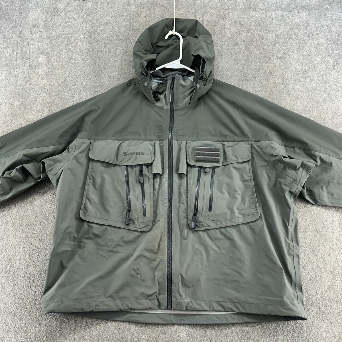 Simms G3 Jacket Mens 2XL Green Full Zip Gortex XCR Fishing Wadding