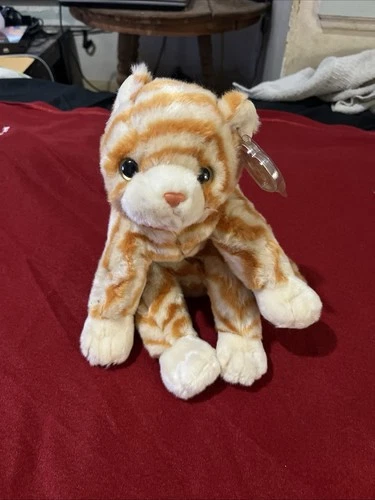 Vtg TY Plush AMBER the CAT BEANIE Buddie MINT w TAGS Striped Kitty Toy 1999 12"