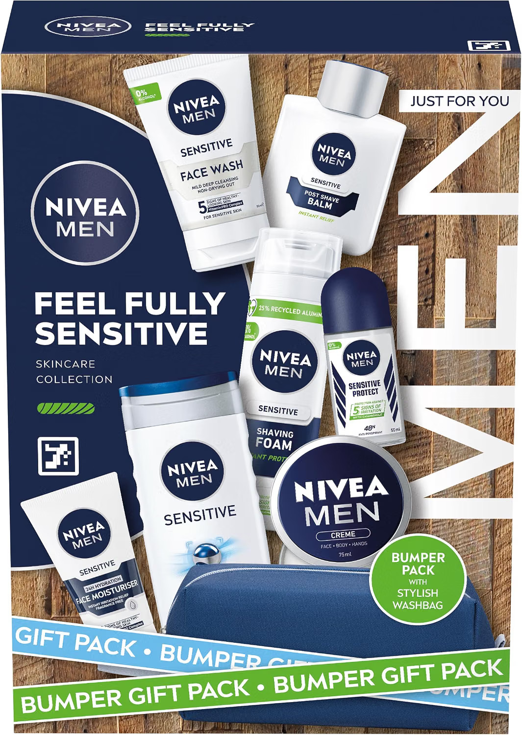 NIVEA MEN Sensitive Gift Set Face Wash Shave Balm Foam Moisturiser & Bag - Image 7