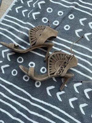 Tory Burch | Women s SZ 7 | Leyla Sandals River Rock Heels | Taupe Suede Leather