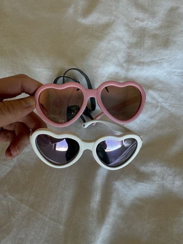 Amazon baby girl heart shaped pink and white sun glasses 0-24 Months