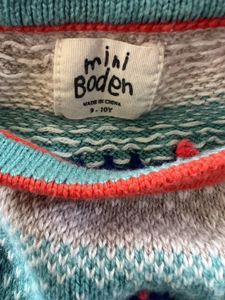 Mini Boden Suéter Vestido Invierno Manga Larga Tejido Muñecos de Nieve Gris Niñas Talla 9-10 Foto 2 de 4