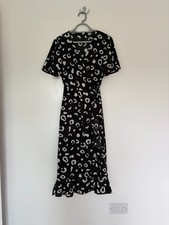 Women's Influence Short Sleeve Black V-Neck Wrap Summer Midi Dress Size 12
