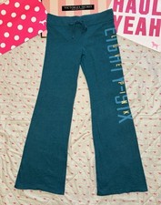 VS PINK VINTAGE Y2K FLARE SWEATPANTS TEAL GREEN BLUE GOLD 86 LOGO HTF RARE LARGE