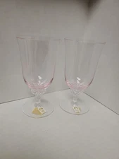 2) Vintage Sasaki Pink Hawthorne Iced Tea Pink Bowl with Clear Twisted Stem 