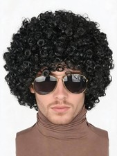 Short Curly Black Afro Wig Unisex Synthetic Fiber Heat Resistant Retro 70s 80s C