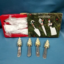 2 VTG Cheese Serving Set NIOB International Silver Co 3 pc Holiday Cheer + More