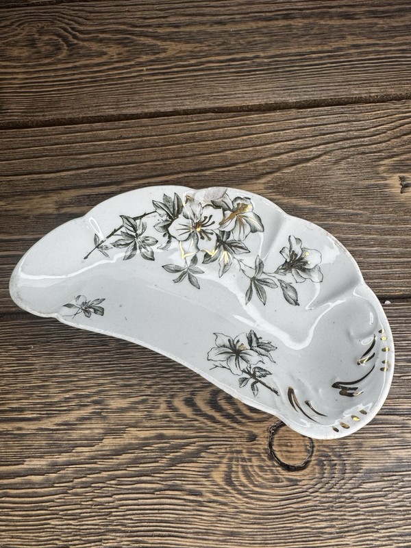 Antique 1890’s John Edwards Azalea Ironstone Bone Dish England Floral Gold RARE