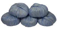 5-Mohair Yarn Balls Blue & Silver Shimmer Sparkle 50 Grams Each