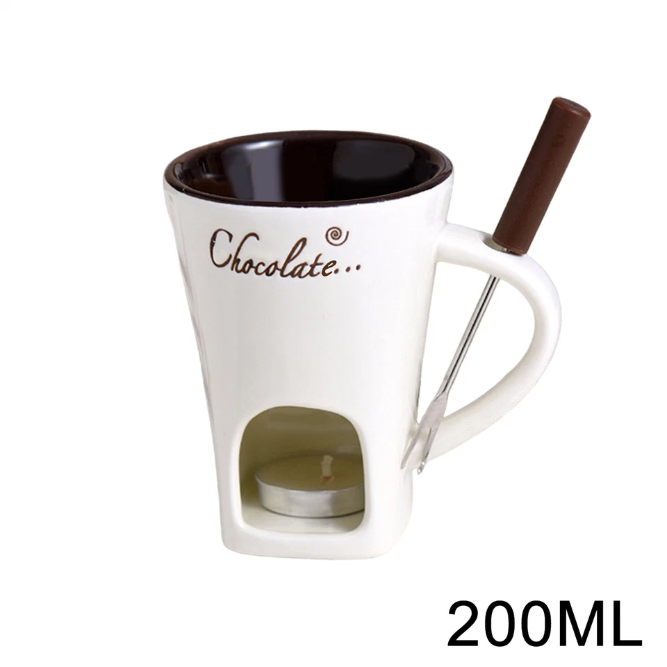 Taza de café fondue fundida mantequilla queso chocolate olla caliente 200 ml con tenedor Foto 4 de 4