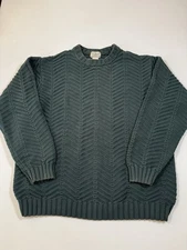 Vintage LL Bean Sweater Mens Large Green Long Sleeve Cable Fisherman Knit Mexico