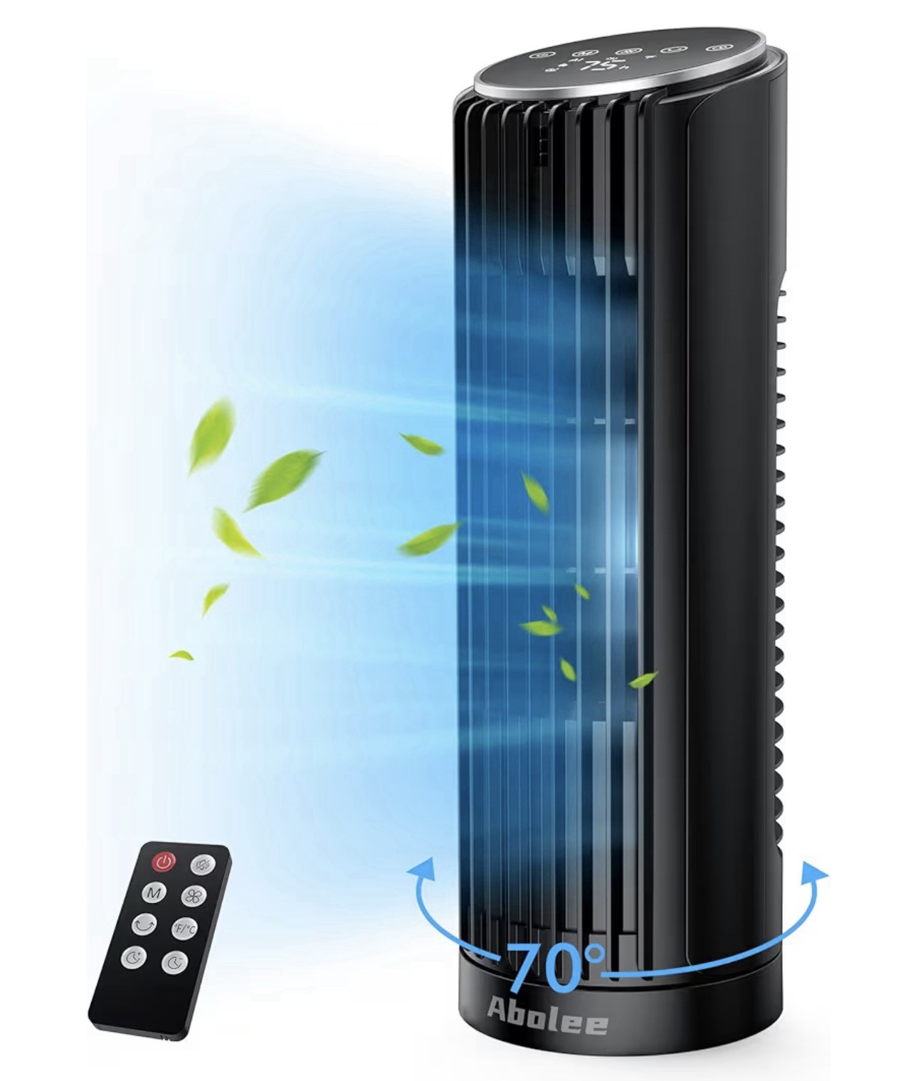 Abolee Tower Fan for Bedroom, 23ft/s Desk Fan with Remote, 70° Oscillating Desk