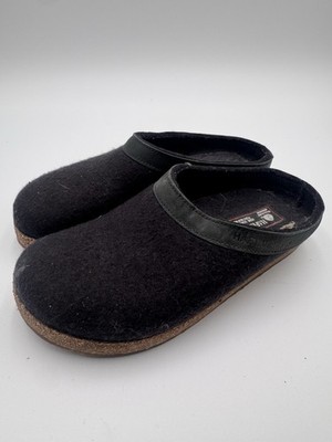 HAFLINGER Black Wool Clogs Slippers US 8 EU 38 Cork Comfort