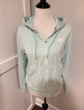 Nike Green Solid Fleece Cotton Blend Full Zip Hoodie Pockets Logo Women s M