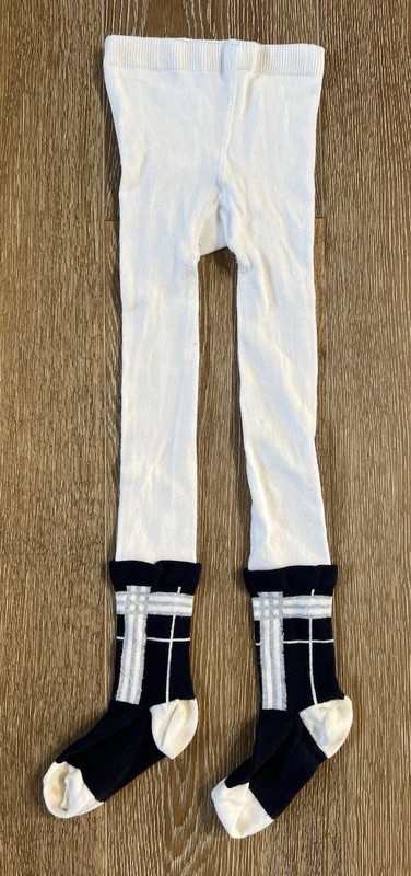 Burberry Girls Cotton Blend Tights In Ivory/Navy Size 5-6 GUC