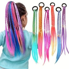 6PCS Colorful Braided Hair Extensions Ponytail Hair Ties for Girls
