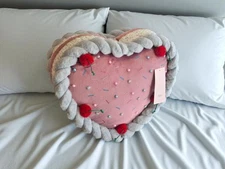New Large Desert Cake Bakery Sweet Treat Pink Heart Shaped Decorative Pillow