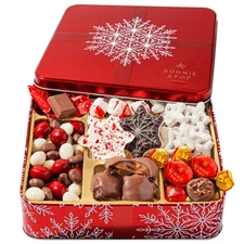 Bonnie and Pops Holiday Tin- with Assorted Christmas Chocolate, Nuts, Bark, T...