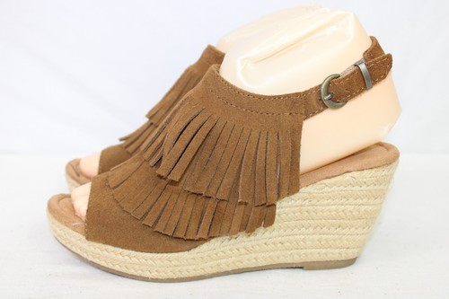 Minnetonka Ashley Brown Suede Fringe Espadrille Wedge Sandals US 7M - Picture 8 of 10